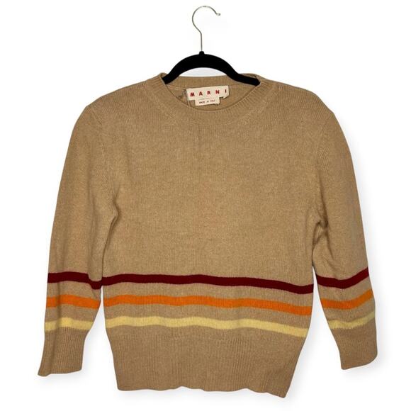 Marni Sweaters - Marni wool and cashmere tan knit sweater with horizontal stripes crew neck small